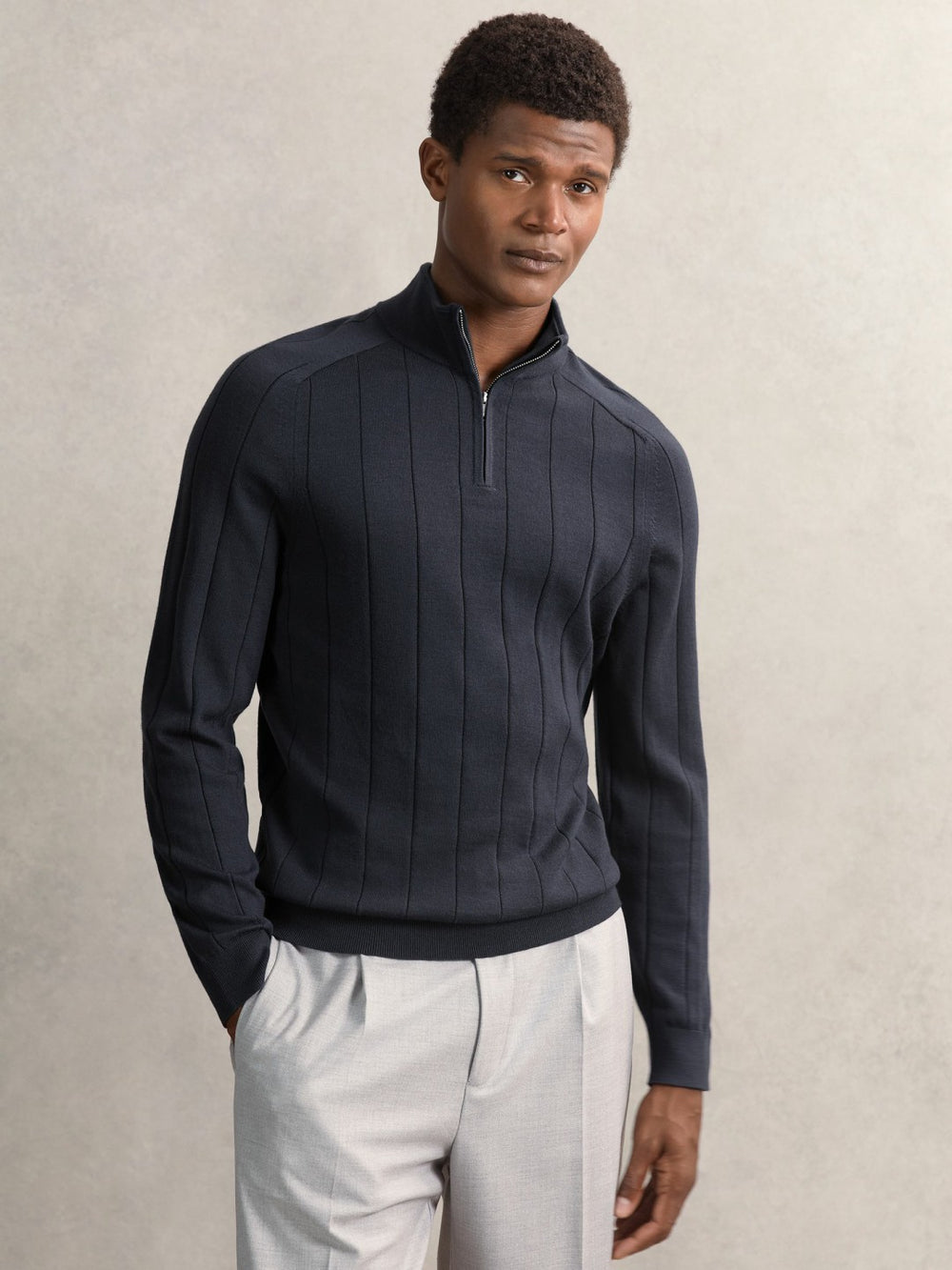 Merino Wool Wide-Rib Half-Zip Jumper Airforce Blue | Men