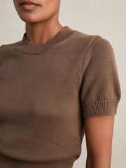 Cotton And Wool Crew-Neck Top Brown | Women
