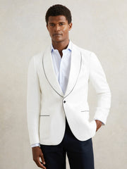 Single-Breasted Blazer with Linen Ivory White | Men