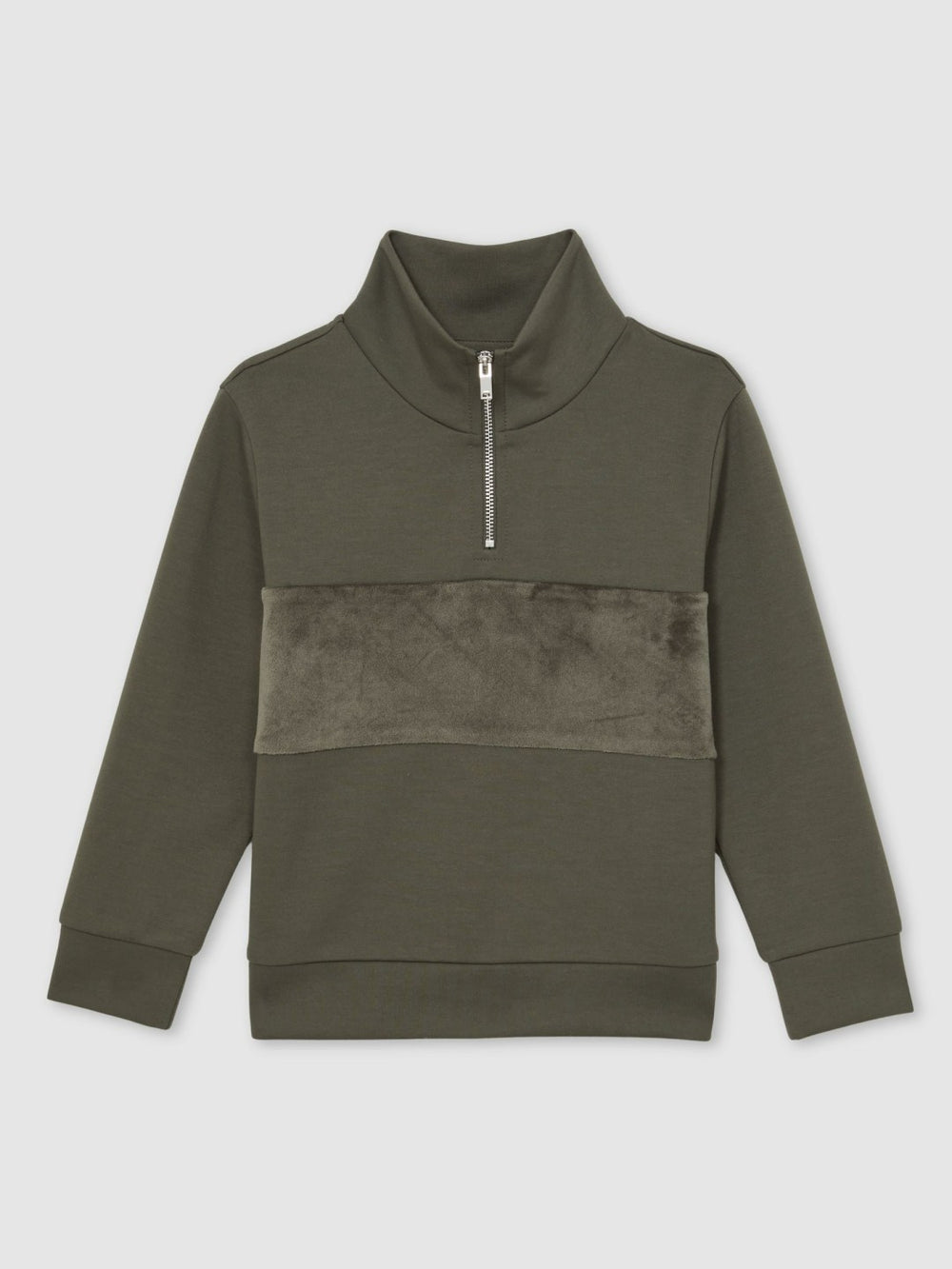 13-14 yrs Slim Fit Half-Zip Funnel Neck Velour Sweatshirt Dark Sage Green | Children & Baby