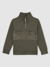 13-14 yrs Slim Fit Half-Zip Funnel Neck Velour Sweatshirt Dark Sage Green | Children & Baby
