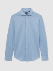 Cotton-Blend Jersey Cutaway-Collar Shirt Soft Blue | Men