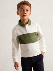 13-14 yrs Cotton Logo-Embroidery Rugby Polo Shirt Forset Green/White | Children & Baby