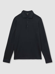 Cotton-Jersey Long Sleeve Polo Shirt Navy | Men