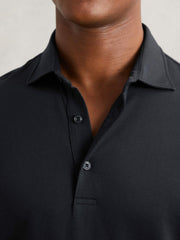 Cotton-Jersey Long Sleeve Polo Shirt Navy | Men