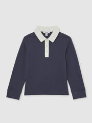 Cotton Half-Button Rugby Polo Shirt Navy/White | Children & Baby