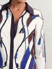 Scarf Print Colourblock Shirt Navy | Women