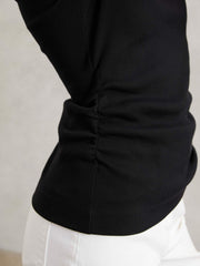 Cotton Long-Sleeve Ruched T-Shirt with Stretch Black | Women