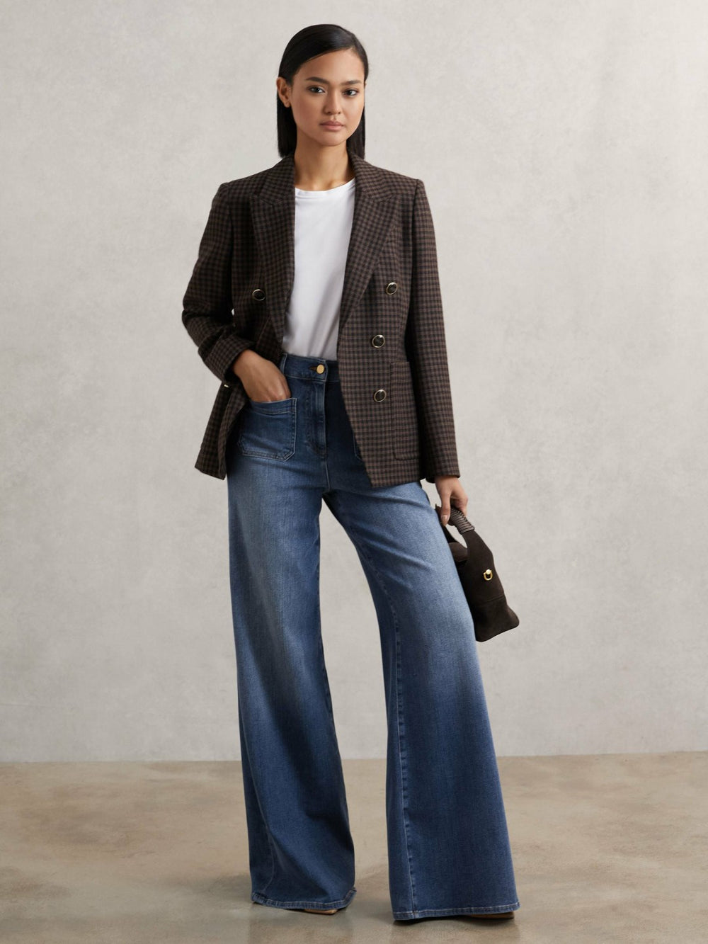 Petite Patch Pocket Wide Leg Jeans Mid Blue | Women