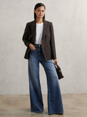 Petite Patch Pocket Wide Leg Jeans Mid Blue | Women