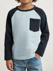 13-14 yrs Cotton Colour-Block Long-Sleeve T-Shirt Navy Blue | Children & Baby