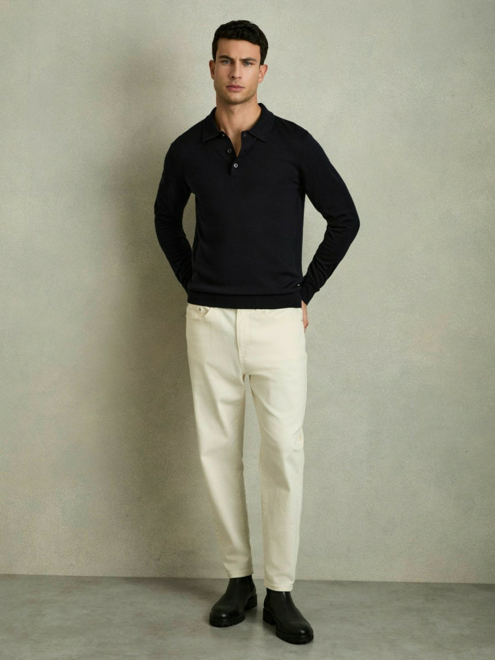 Merino Wool Polo Shirt Navy | Men