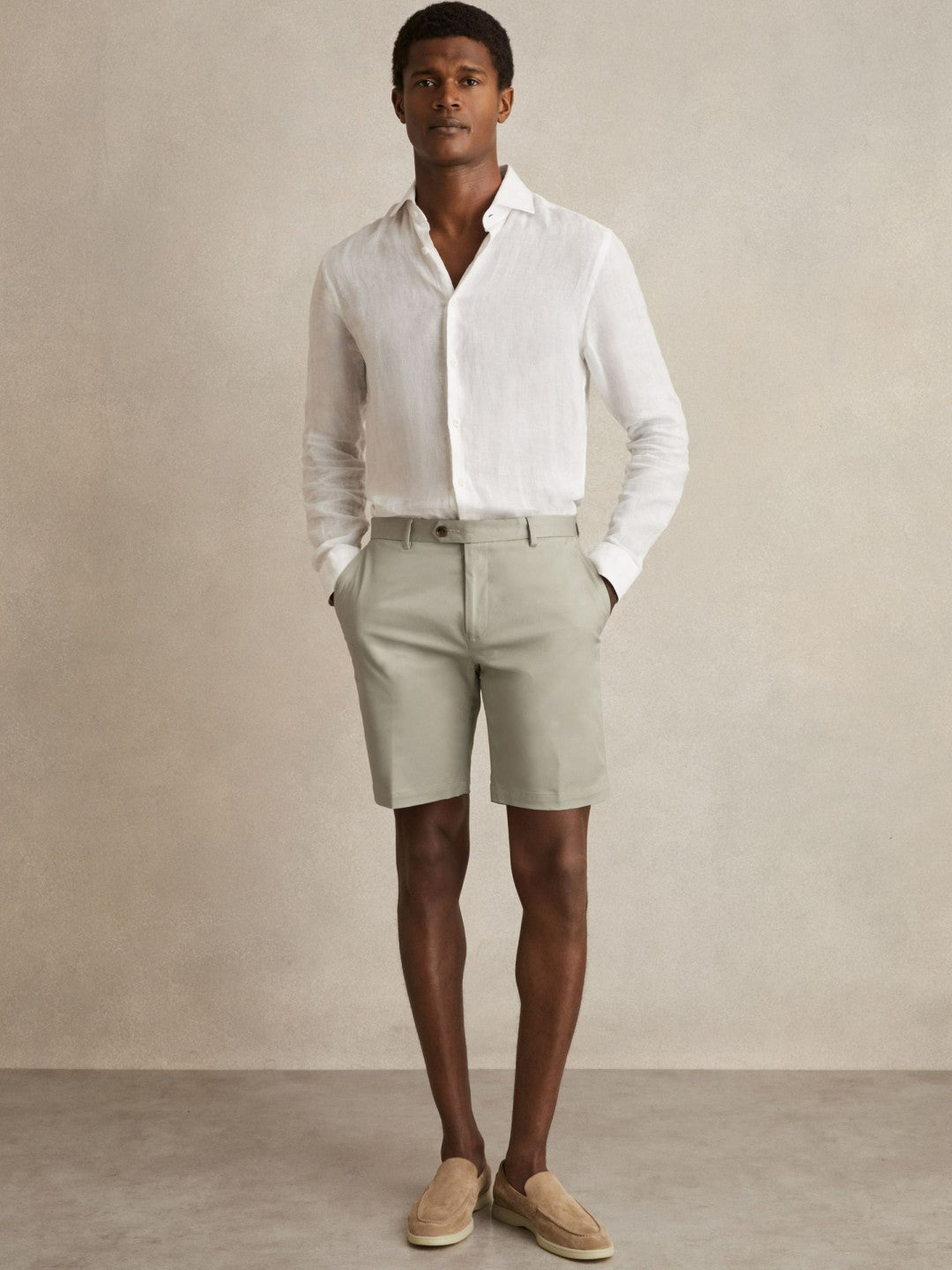 Cotton Chino Shorts With Stretch Soft Sage | Men