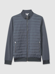 Hybrid Quilt and Knit Zip-Through Jacket Airforce Blue | Men