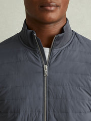 Hybrid Quilt and Knit Zip-Through Jacket Airforce Blue | Men