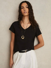 Cotton-Jersey V-Neck T-Shirt Black | Women