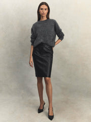 Leather High Rise Midi Skirt Black | Women