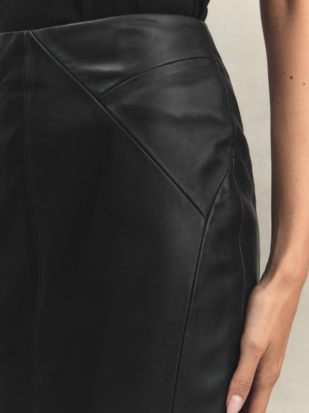 Leather High Rise Midi Skirt Black | Women
