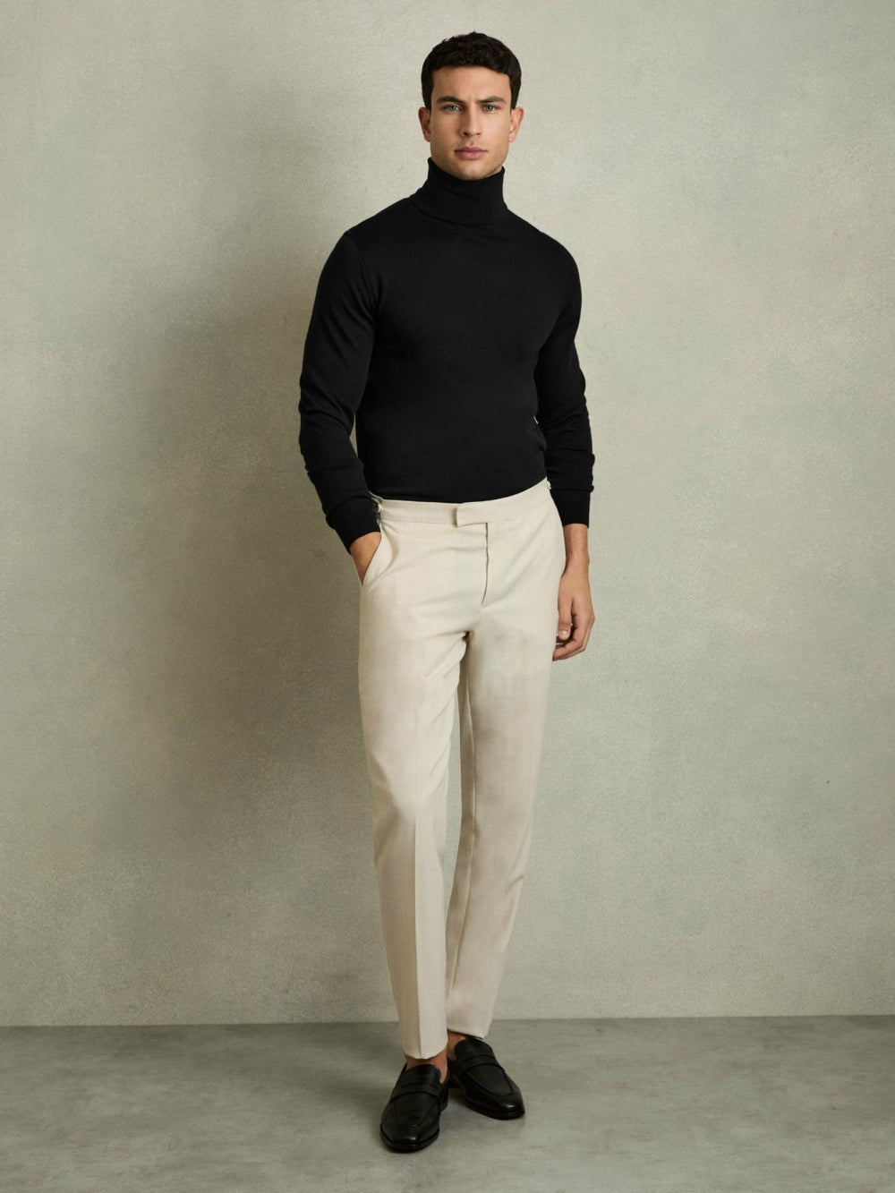 Slim Fit Merino Wool Roll Neck Jumper Black | Men