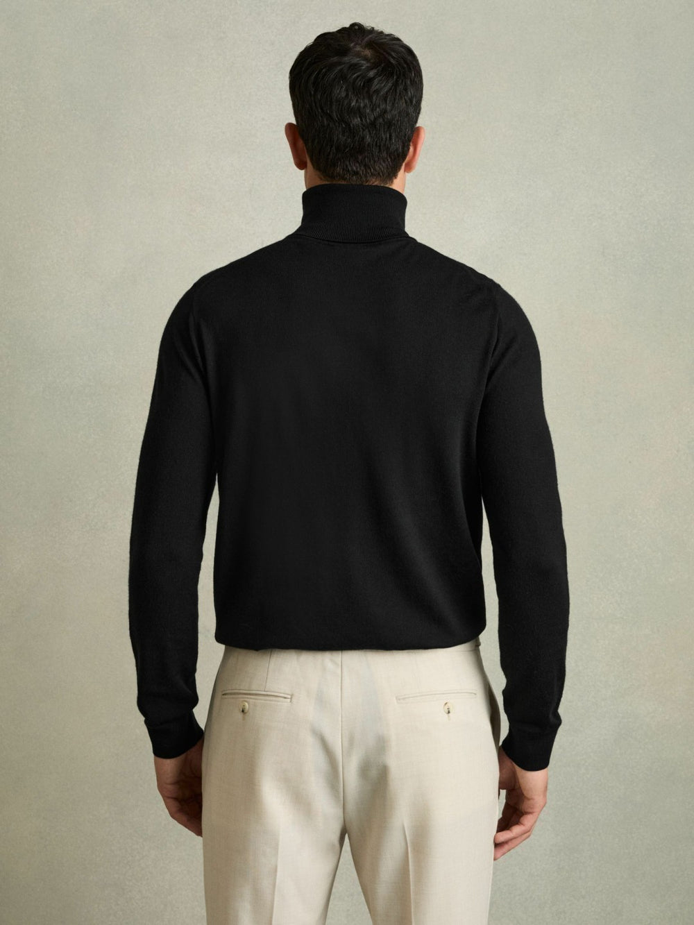 Slim Fit Merino Wool Roll Neck Jumper Black | Men
