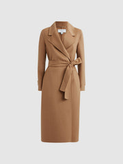Wool Blend Belted Blindseam Coat Camel | Women