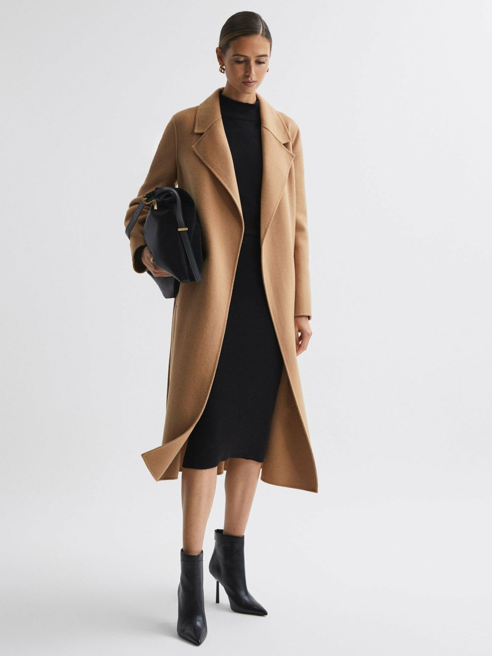 Wool Blend Belted Blindseam Coat Camel | Women