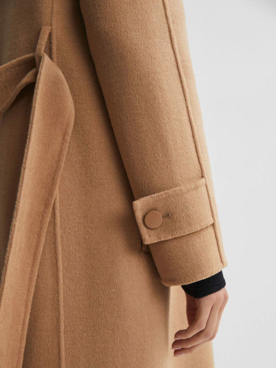 Wool Blend Belted Blindseam Coat Camel | Women