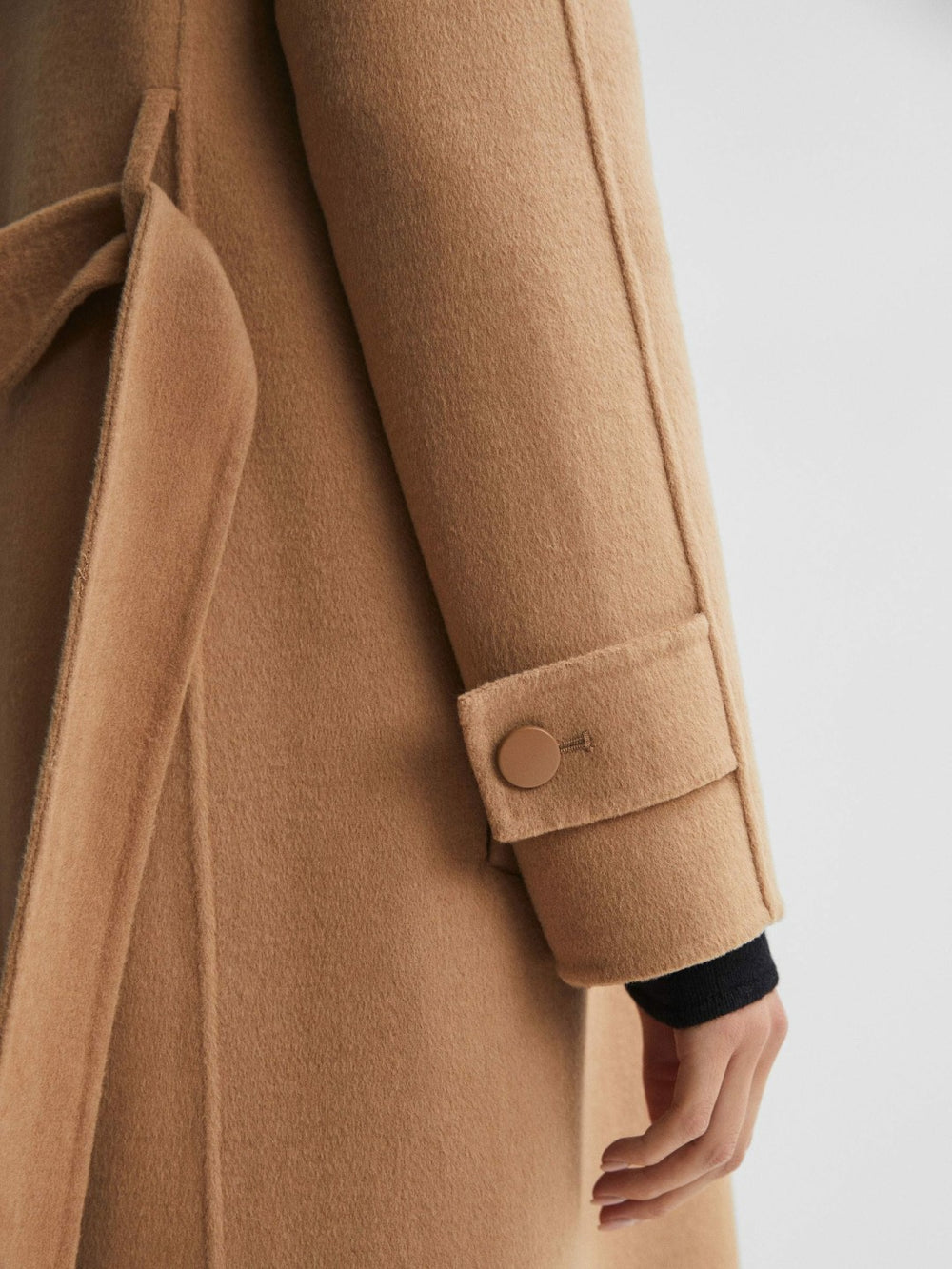 Wool Blend Belted Blindseam Coat Camel | Women