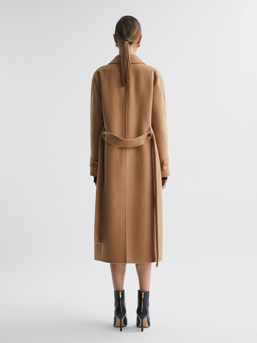 Wool Blend Belted Blindseam Coat Camel | Women