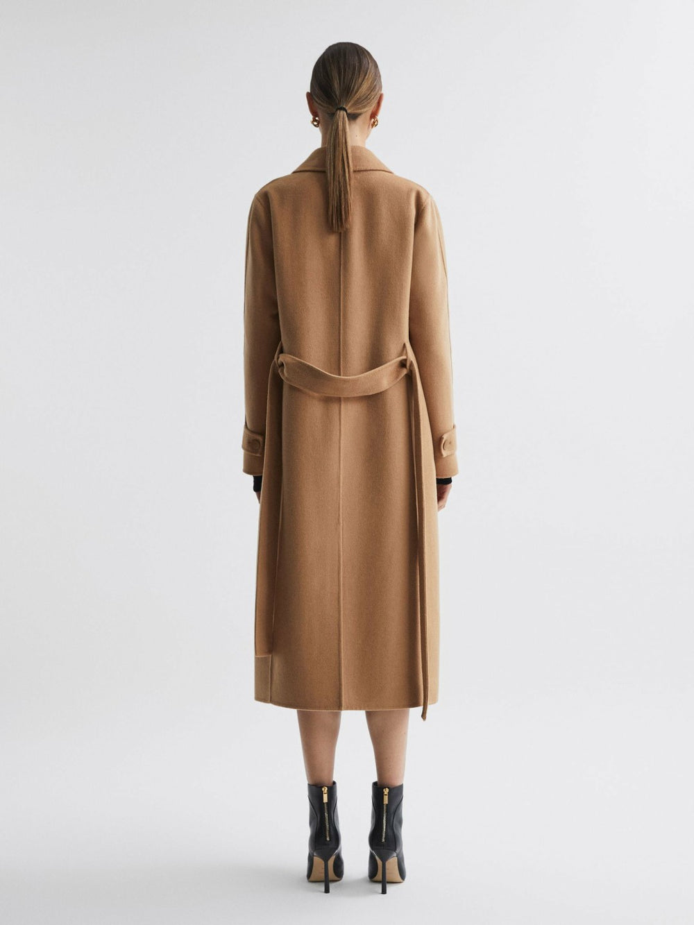 Wool Blend Belted Blindseam Coat Camel | Women