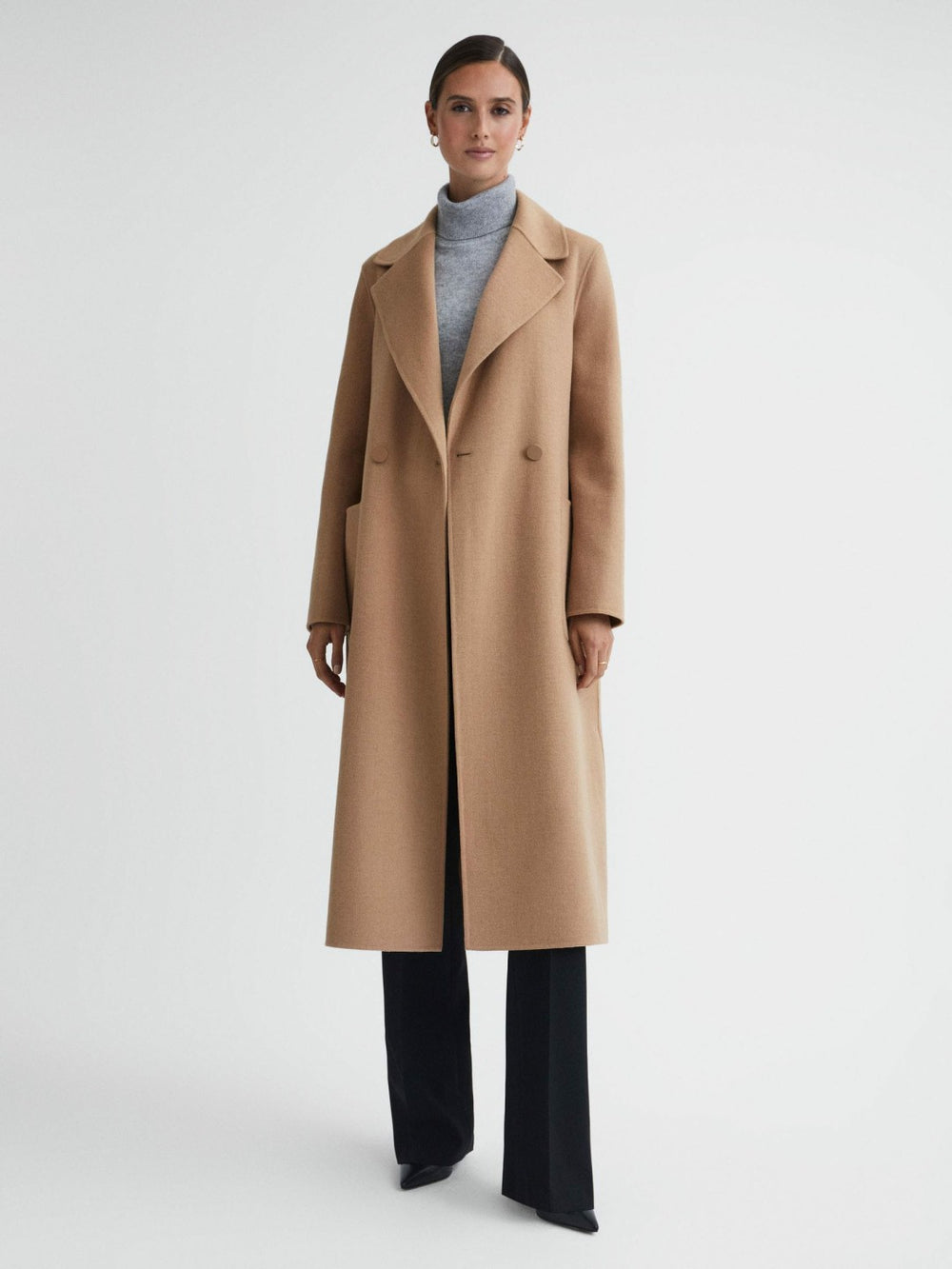 Long Wool Blend Blindseam Coat Camel | Women