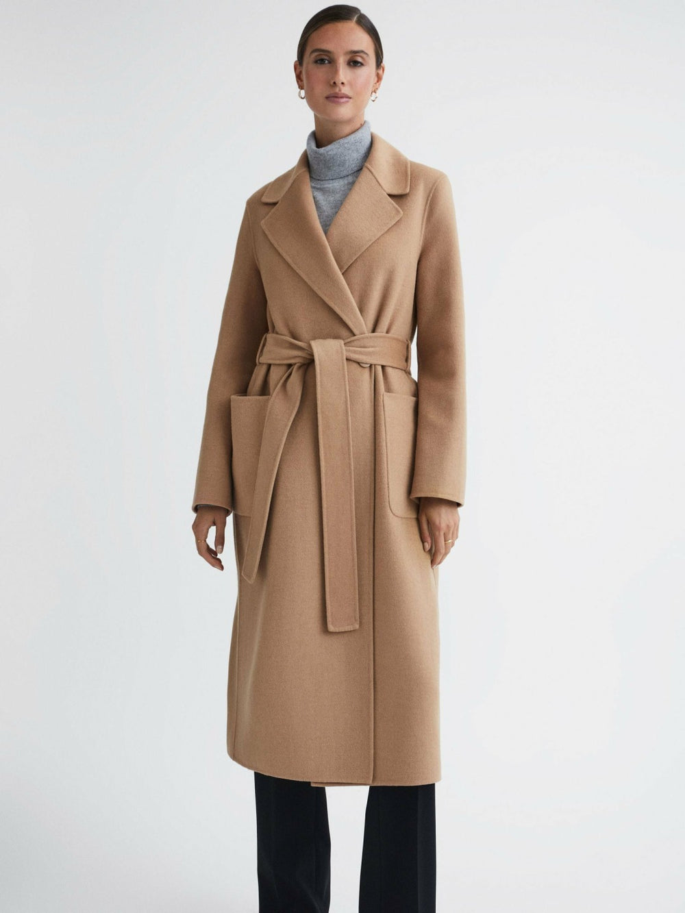 Long Wool Blend Blindseam Coat Camel | Women