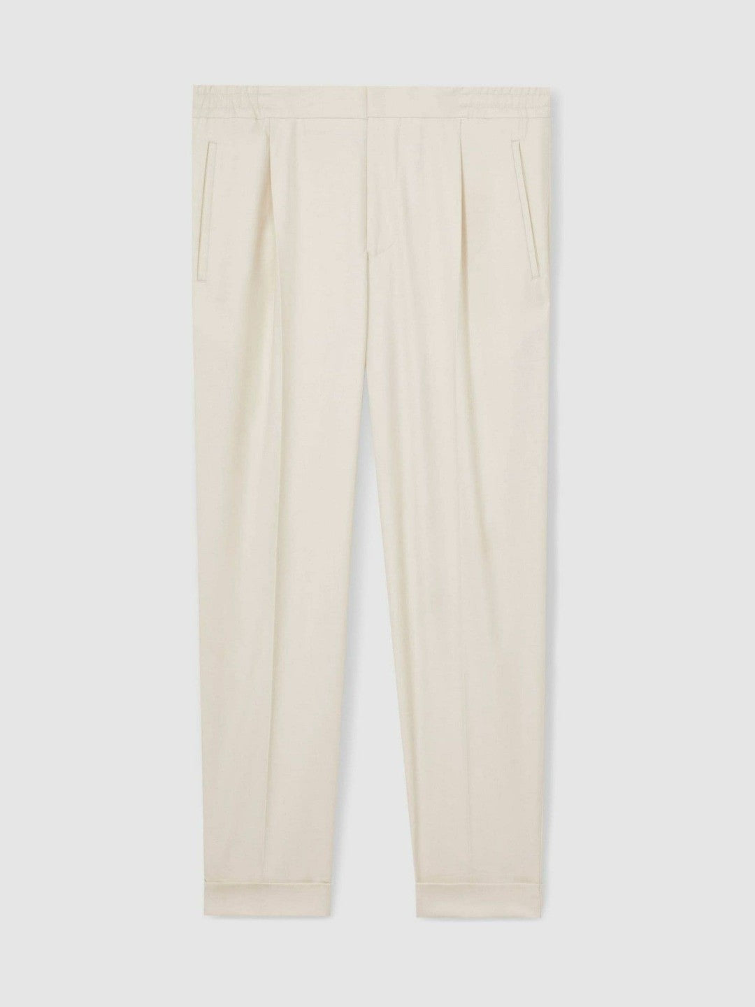 Relaxed-Fit Pleated Tapered Trousers Ecru | Men