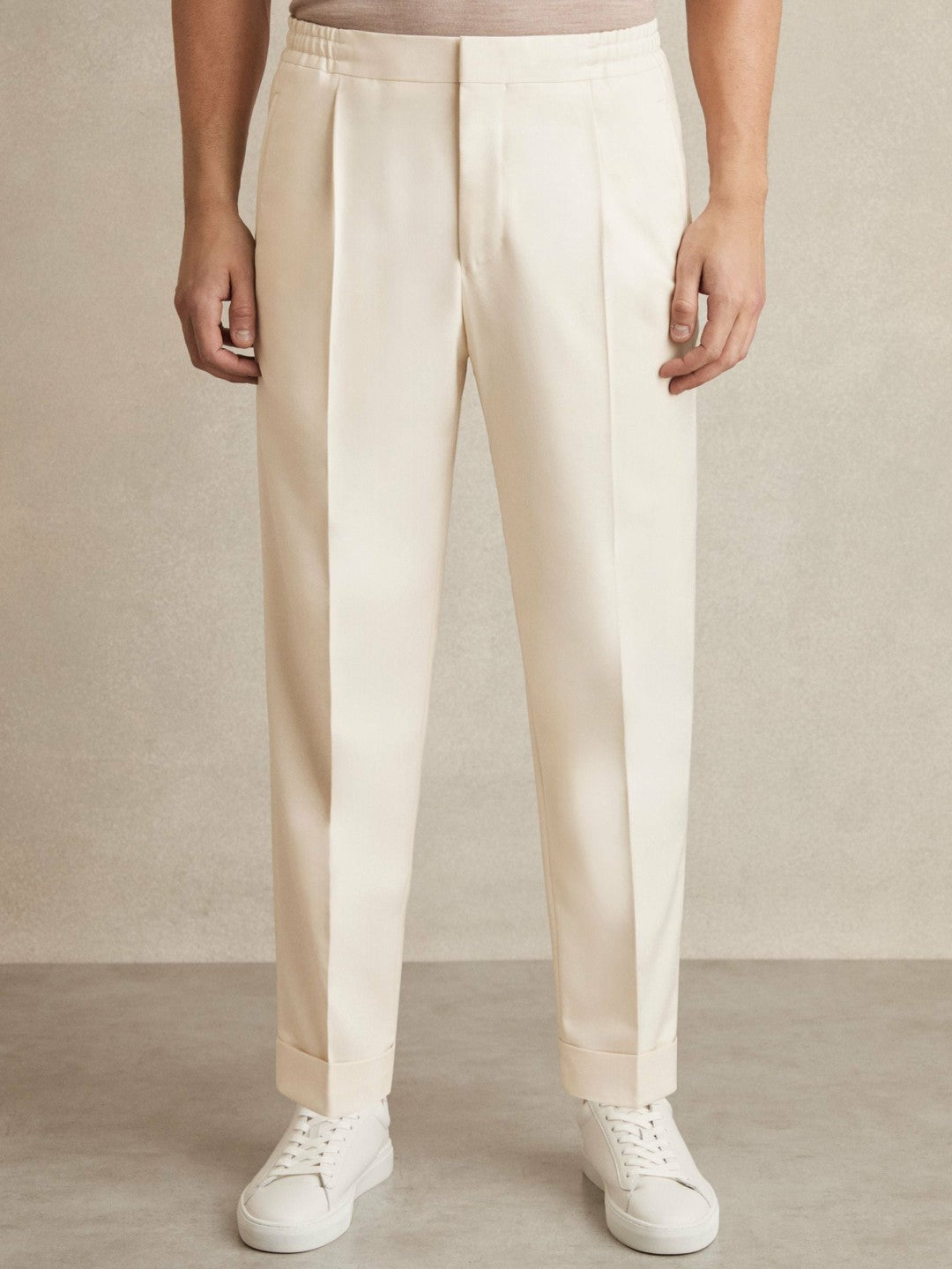 Relaxed-Fit Pleated Tapered Trousers Ecru | Men