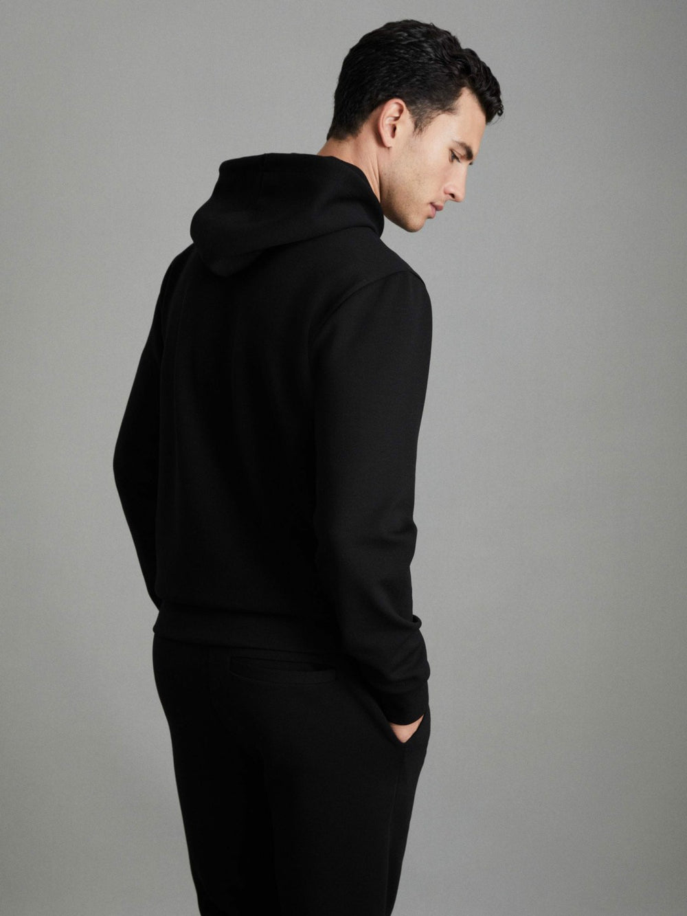 Interlock Jersey Drawstring Hoodie Black | Men