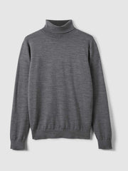 Slim Fit Merino Wool Roll Neck Jumper Derby Grey Marl | Men