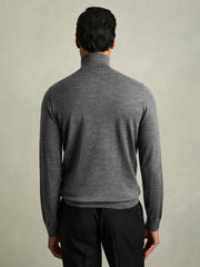 Slim Fit Merino Wool Roll Neck Jumper Derby Grey Marl | Men