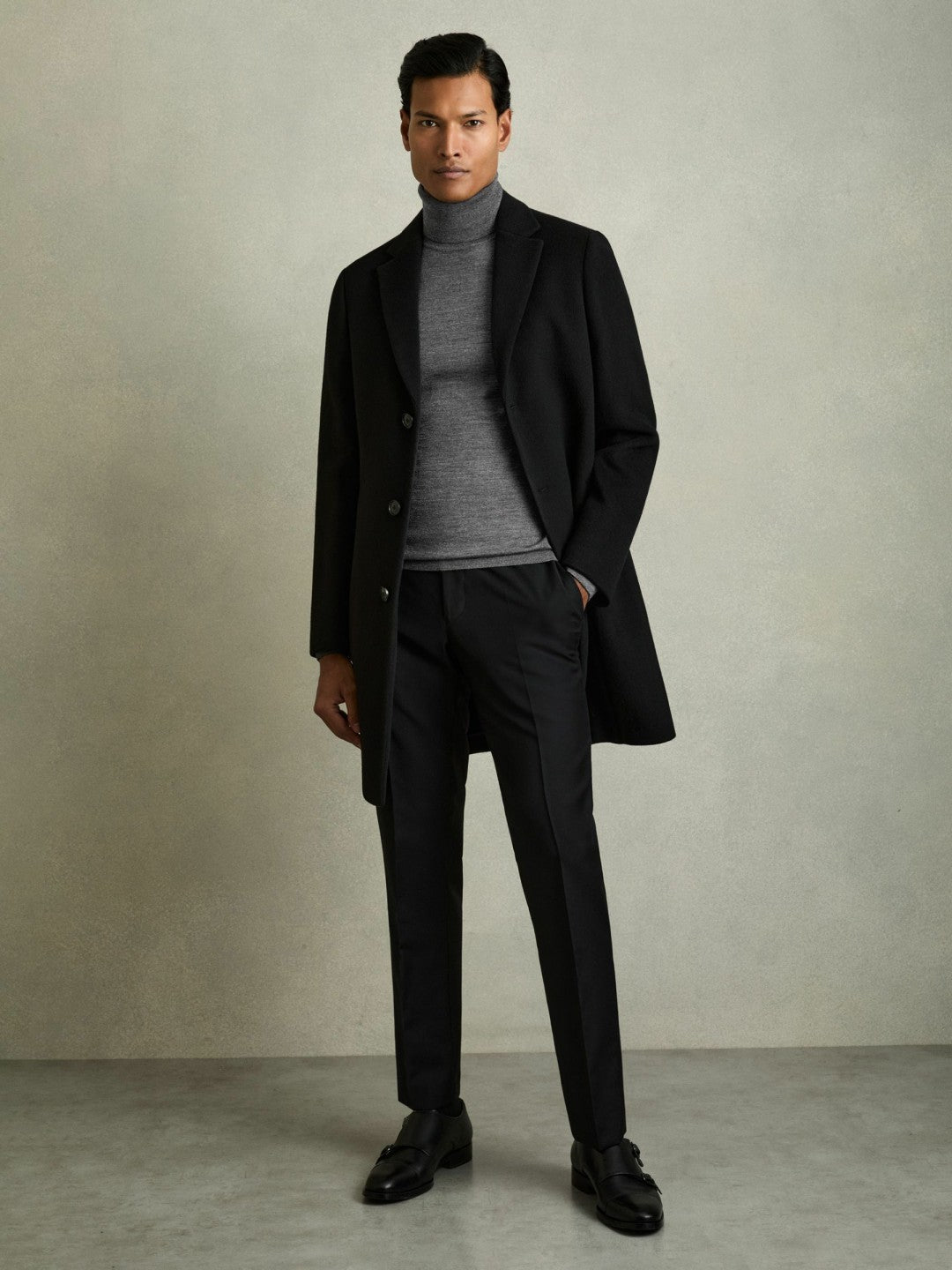 Slim Fit Merino Wool Roll Neck Jumper Derby Grey Marl | Men