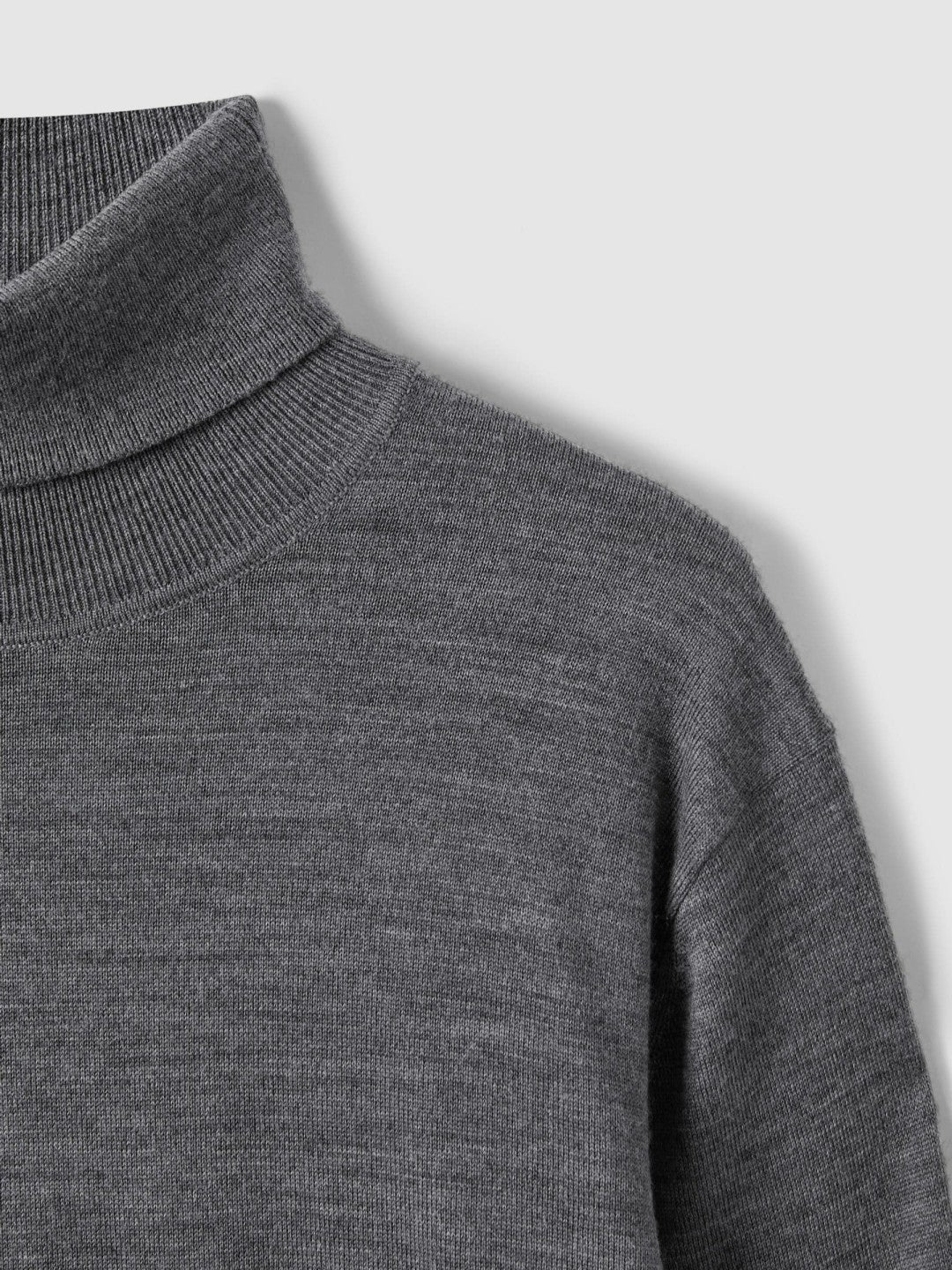Slim Fit Merino Wool Roll Neck Jumper Derby Grey Marl | Men