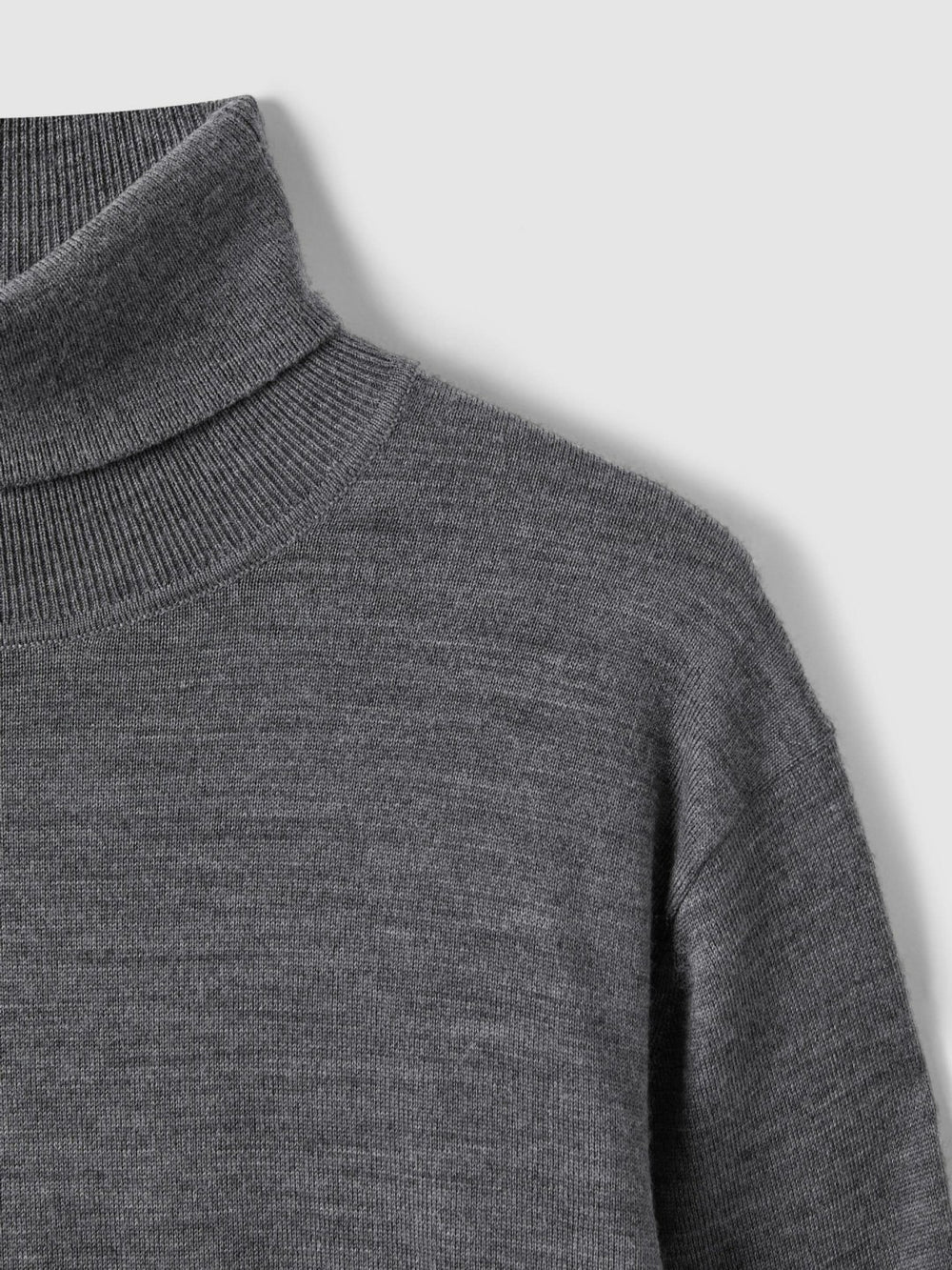 Slim Fit Merino Wool Roll Neck Jumper Derby Grey Marl | Men