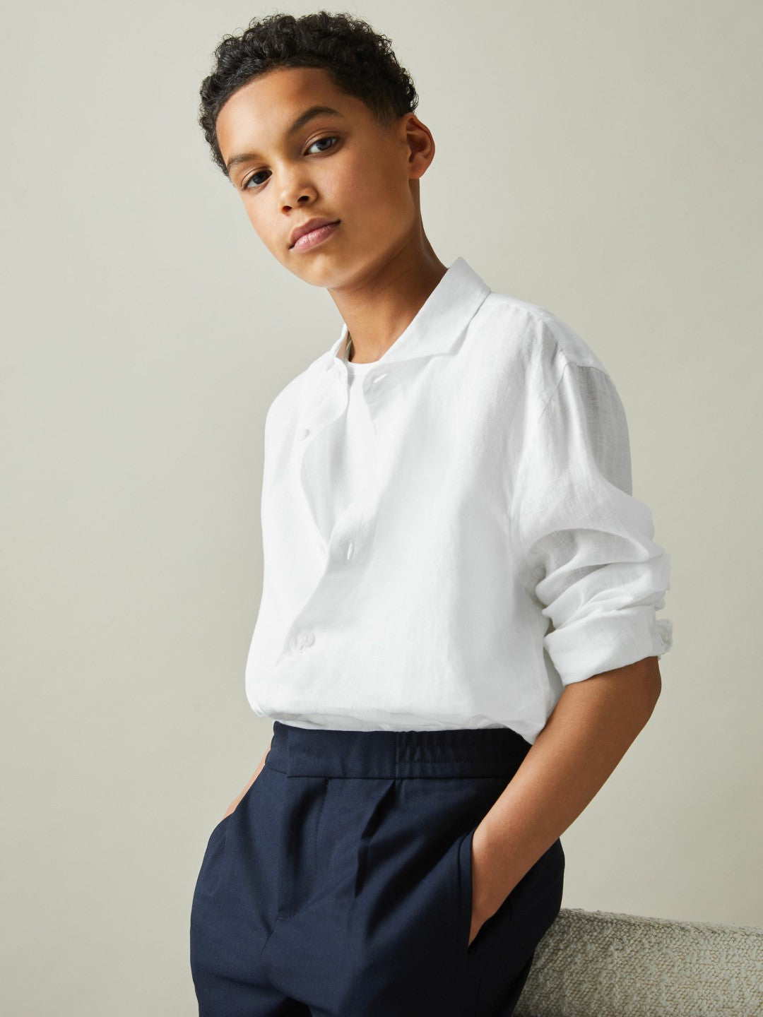 3-9 yrs Striped Linen Cutaway Collar Shirt White | Children & Baby