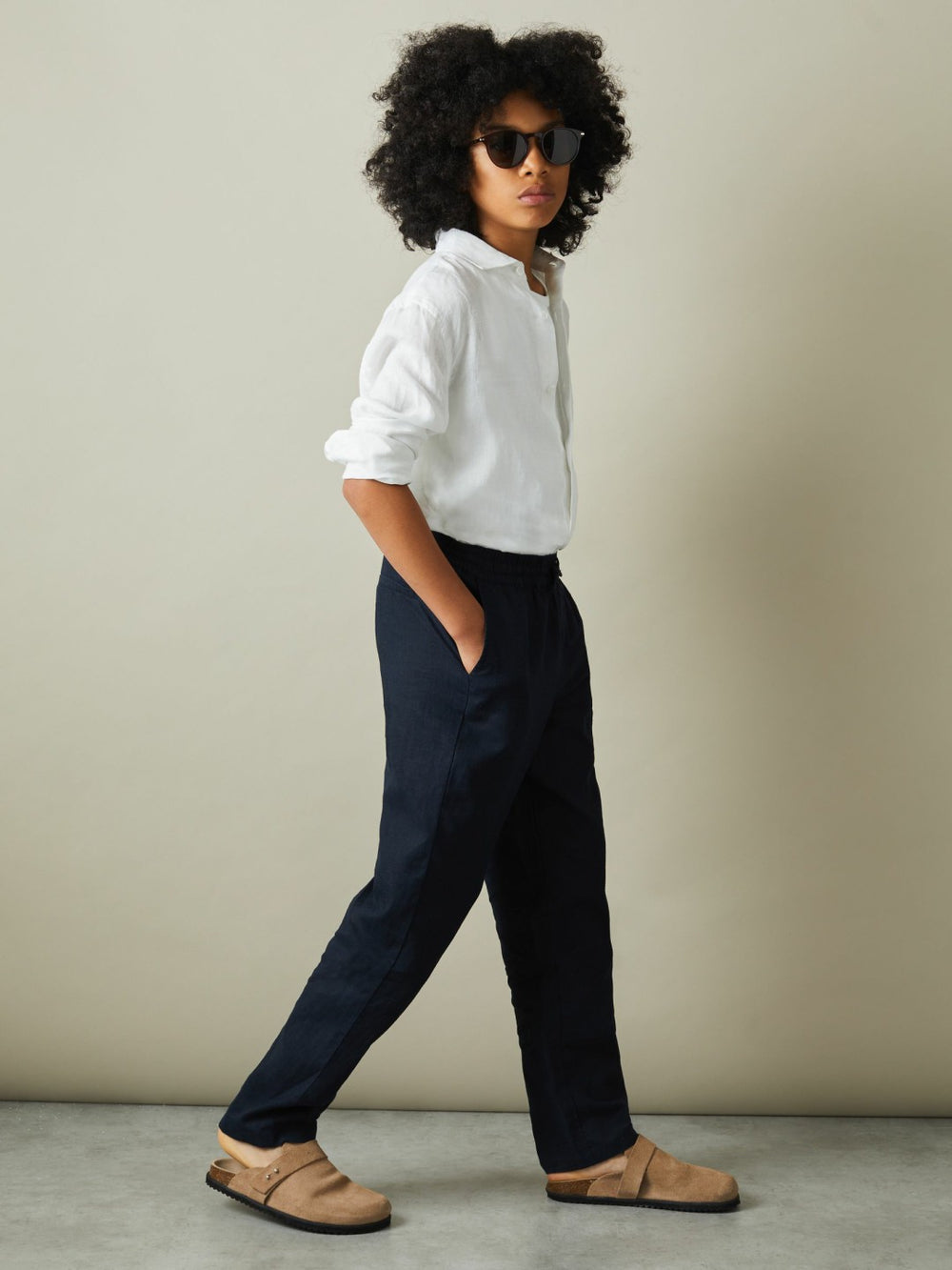 9-13 yrs Striped Linen Cutaway Collar Shirt White | Children & Baby
