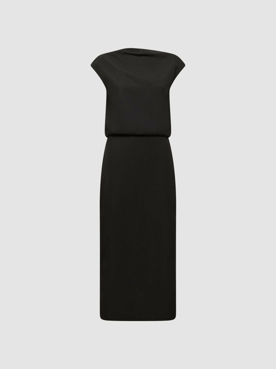 Premium Linen Blend Open-Back Midi Dress Black | Women