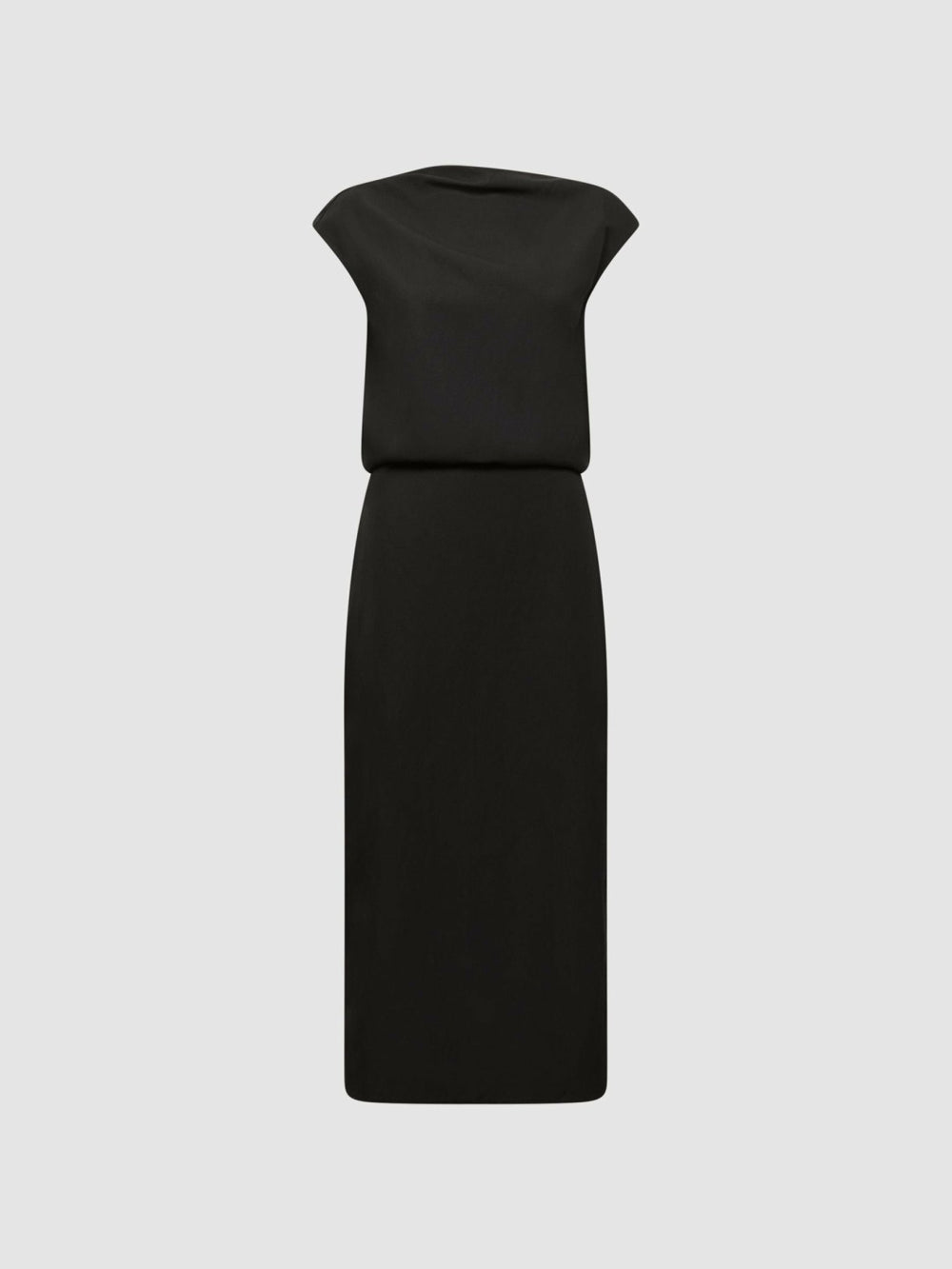 Premium Linen Blend Open-Back Midi Dress Black | Women