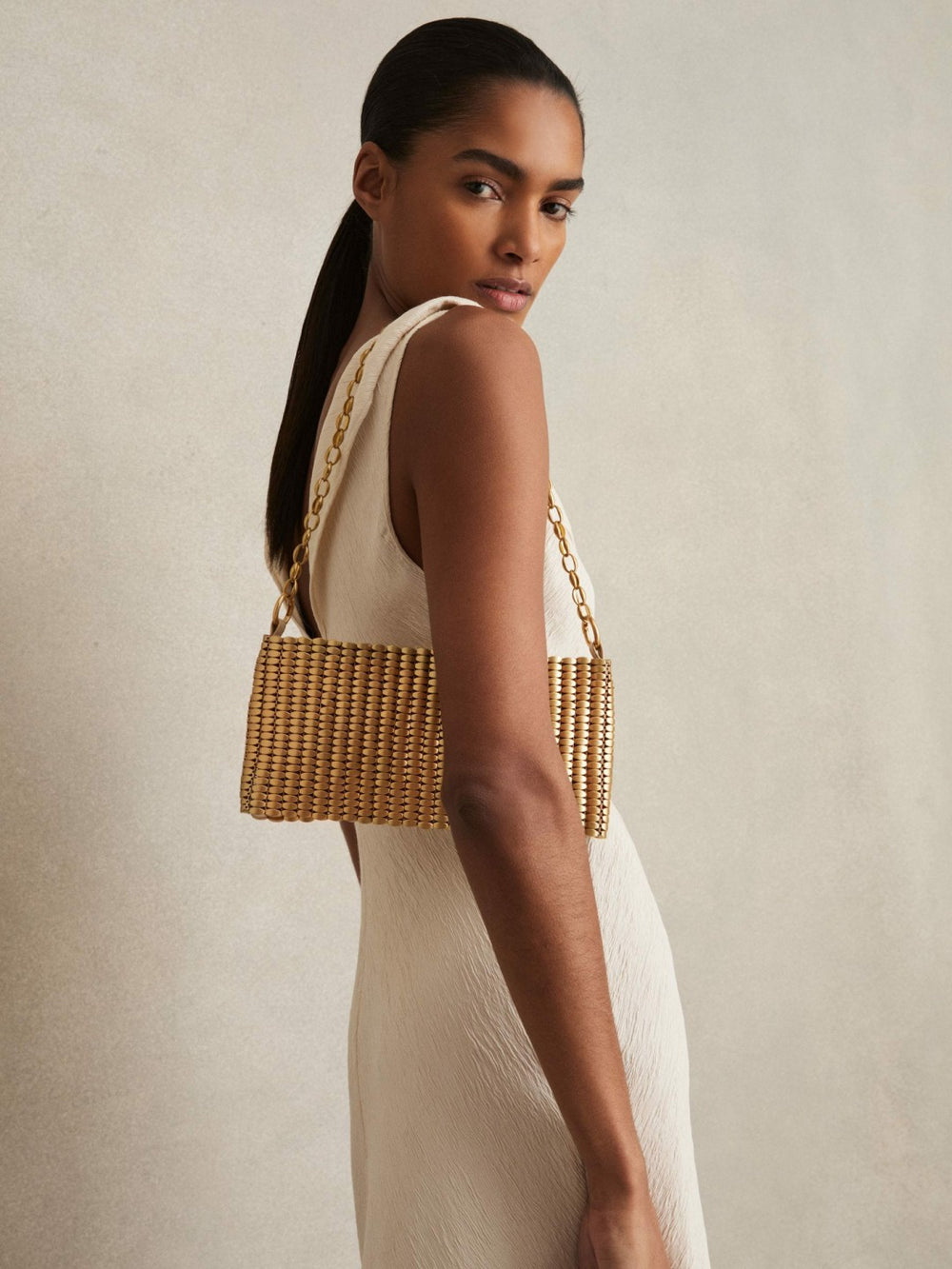 Beaded Removable Strap Shoulder Bag Gold | Women