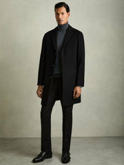 Wool Blend Single Breasted Epsom Overcoat Black | Men