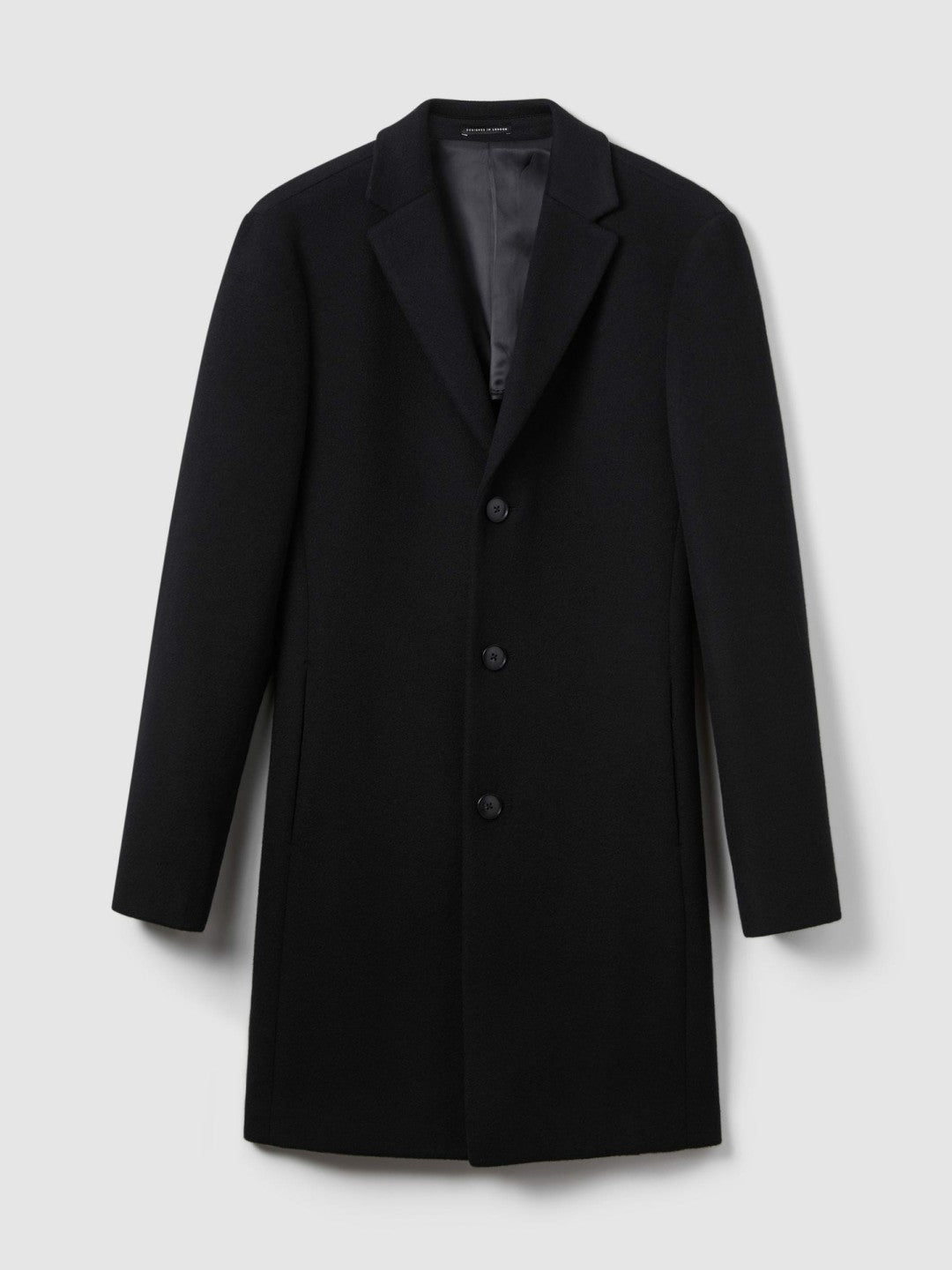 Wool Blend Single Breasted Epsom Overcoat Black | Men