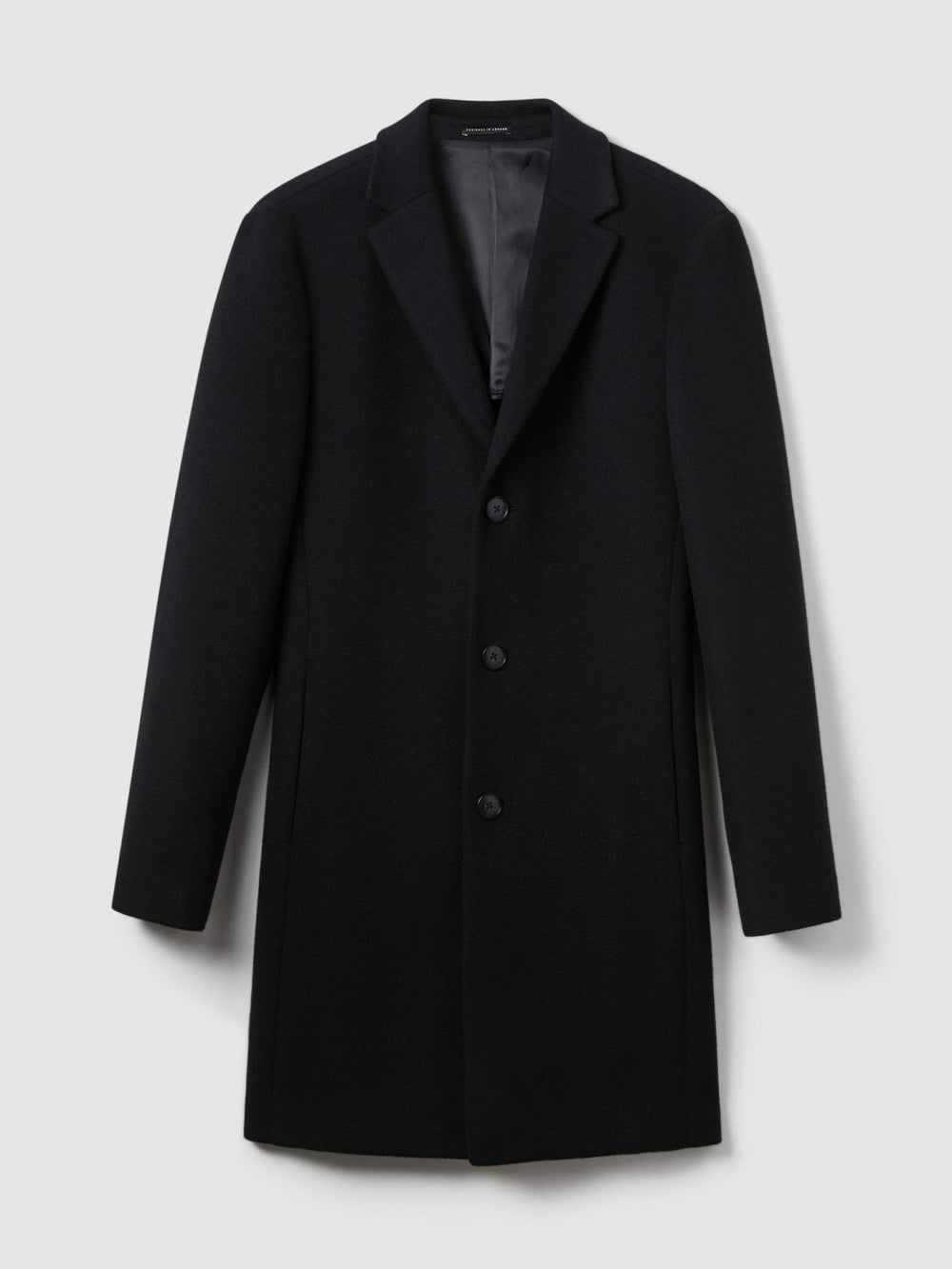 Wool Blend Single Breasted Epsom Overcoat Black | Men