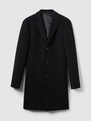 Wool Blend Single Breasted Epsom Overcoat Black | Men