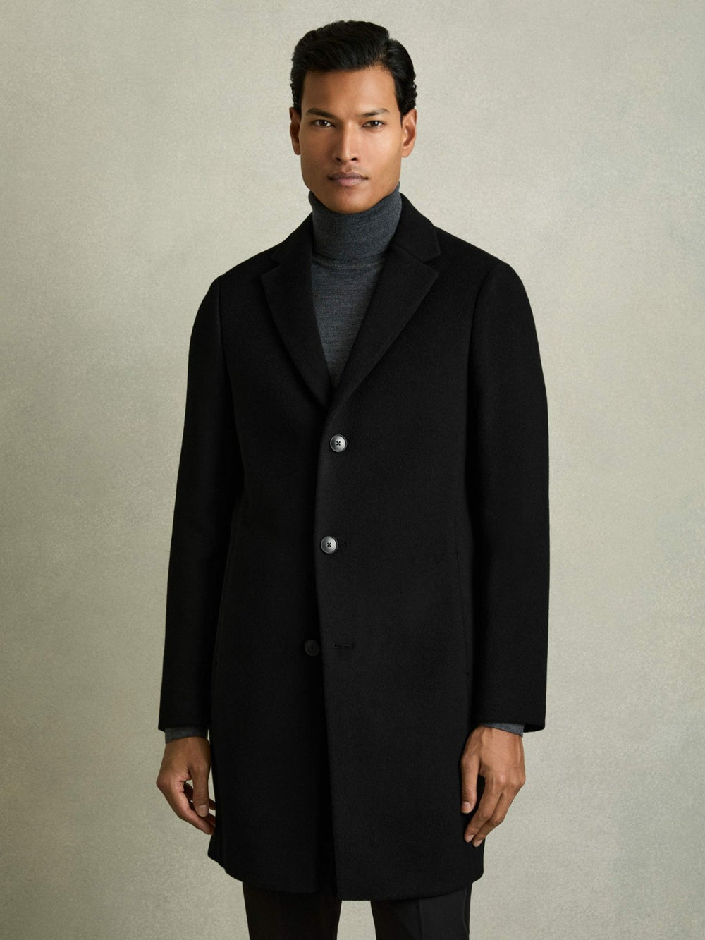 Wool Blend Single Breasted Epsom Overcoat Black | Men